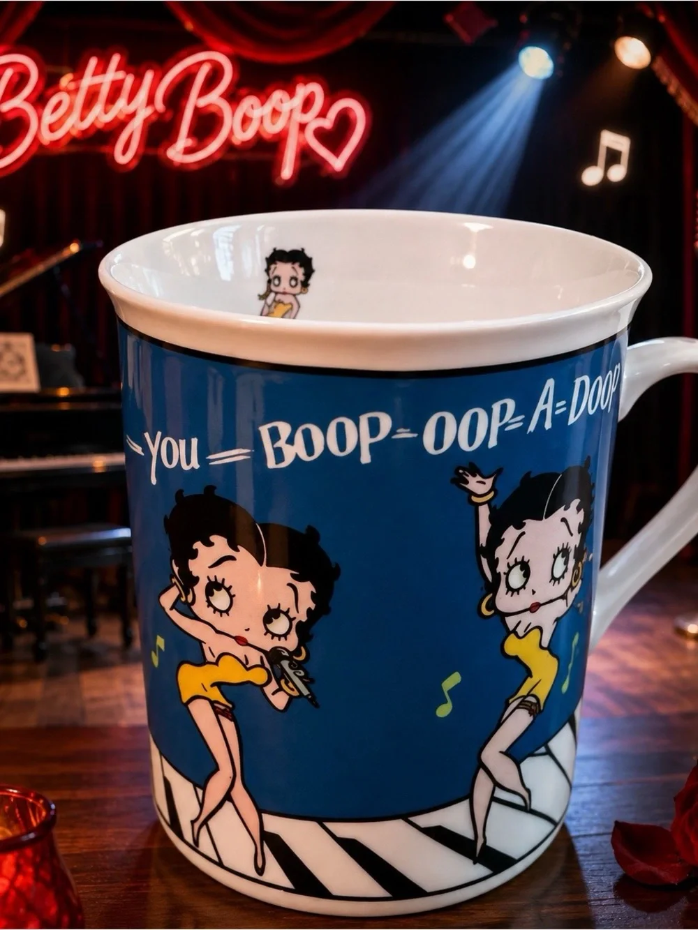 Betty Boop Blue Ceramic Mug with Yellow Accents